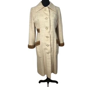 Vintage 1960s Riva Coat Cream Mod collar Princess line Coat Braided trim